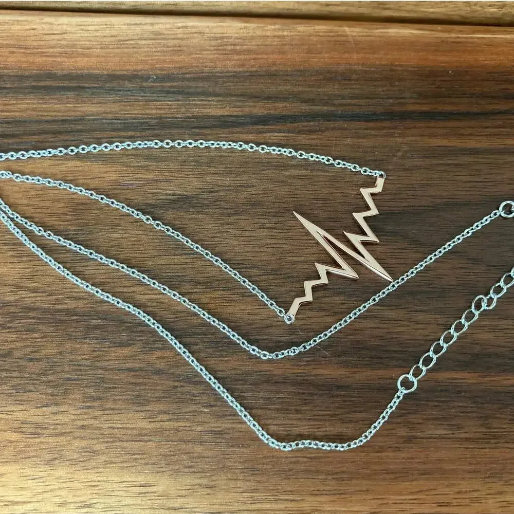 Necklace - Rose Gold Plated - Sterling Silver - Heartbeat Pulse Design - NEW